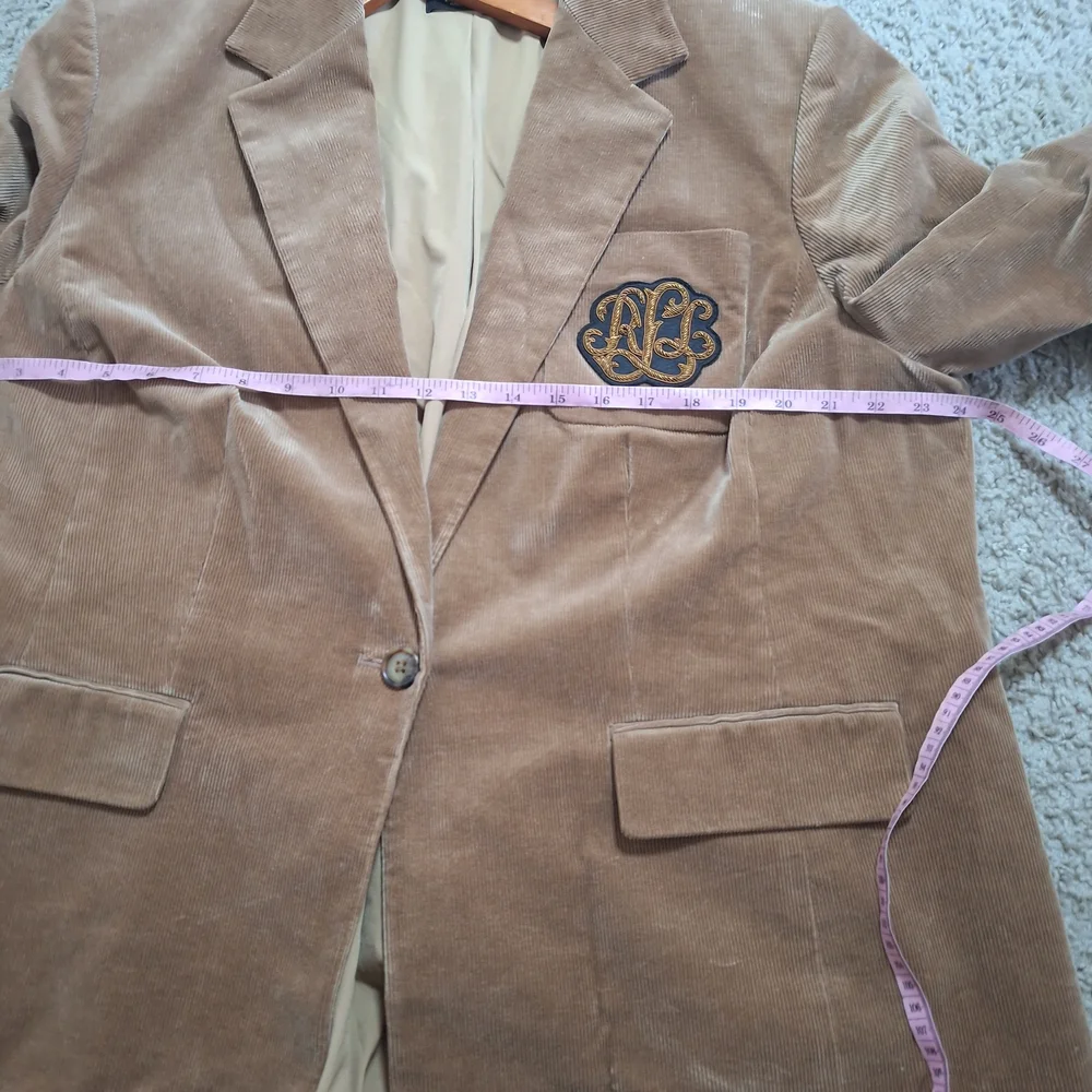 Lauren Ralph Lauren Corduroy Blazer Tan Bullion Crest Patch Sport Coat Size 18W - Picture 5 of 7